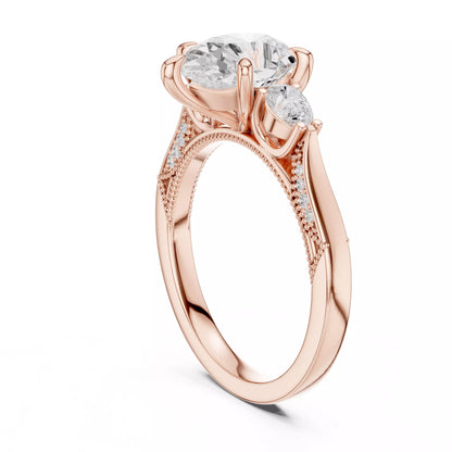 Pear Cut Diamond Engagement Wedding Ring in Rose Gold - side view