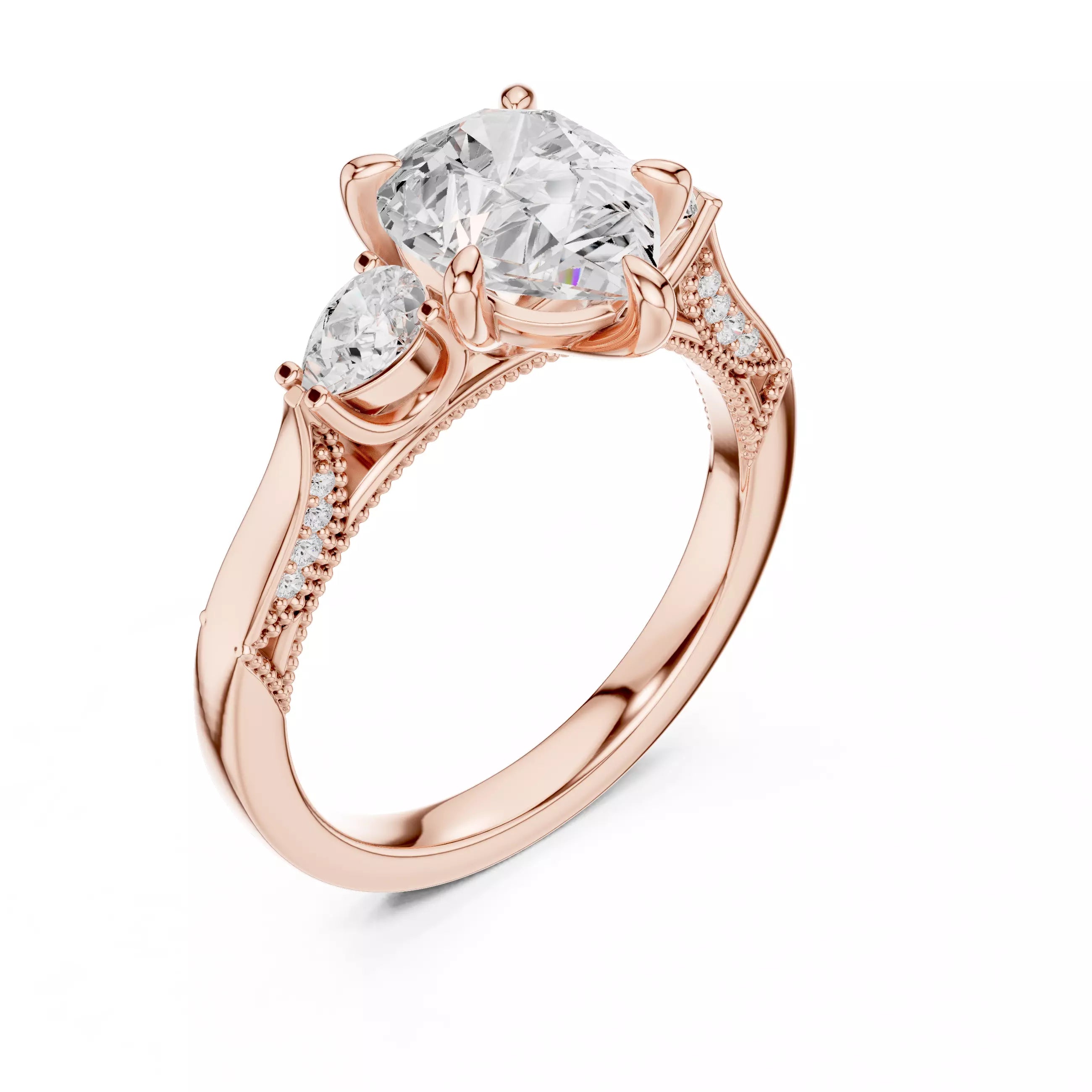 Pear Cut Diamond Engagement Wedding Ring in Rose Gold - angle view