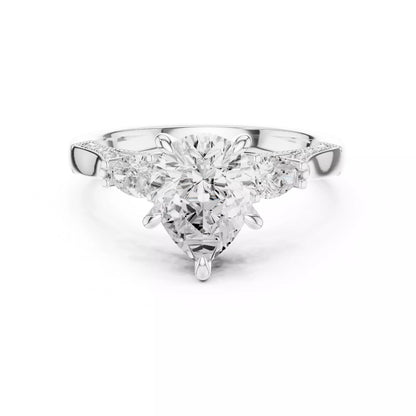 Pear Cut Diamond Engagement Wedding Ring in White Gold - front view