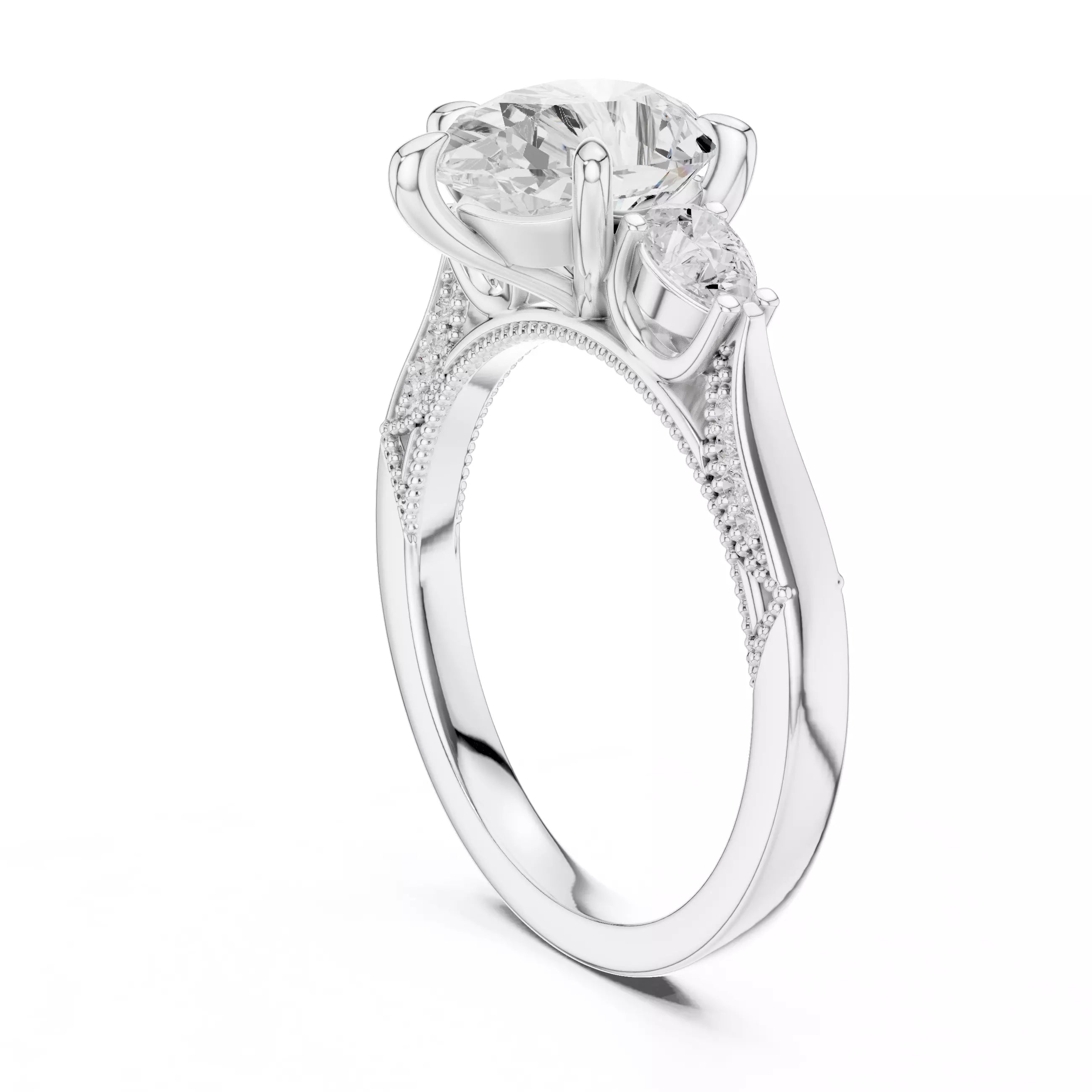 Pear Cut Diamond Engagement Wedding Ring in White Gold - side view