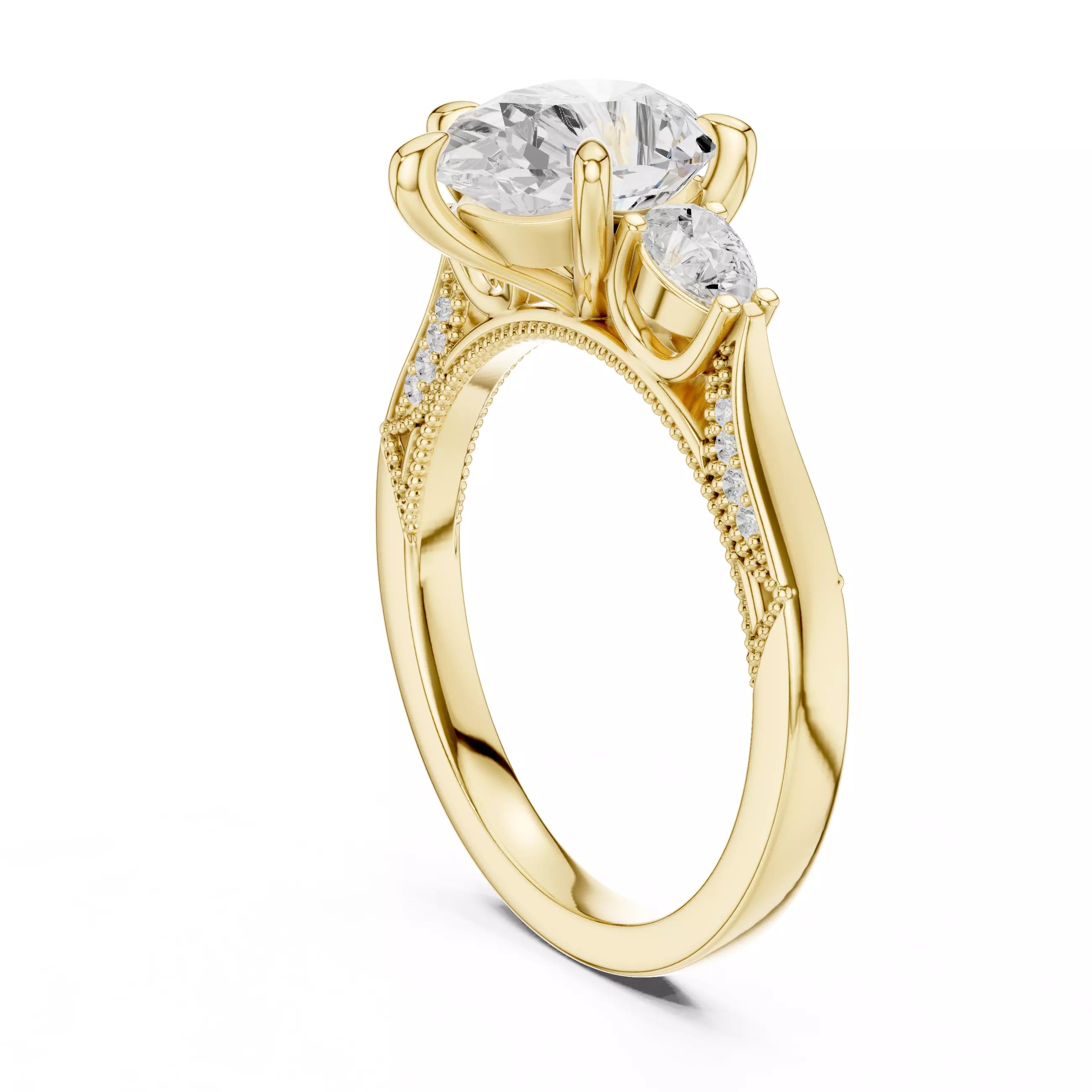 Pear Cut Diamond Engagement Wedding Ring in Yellow Gold - side view