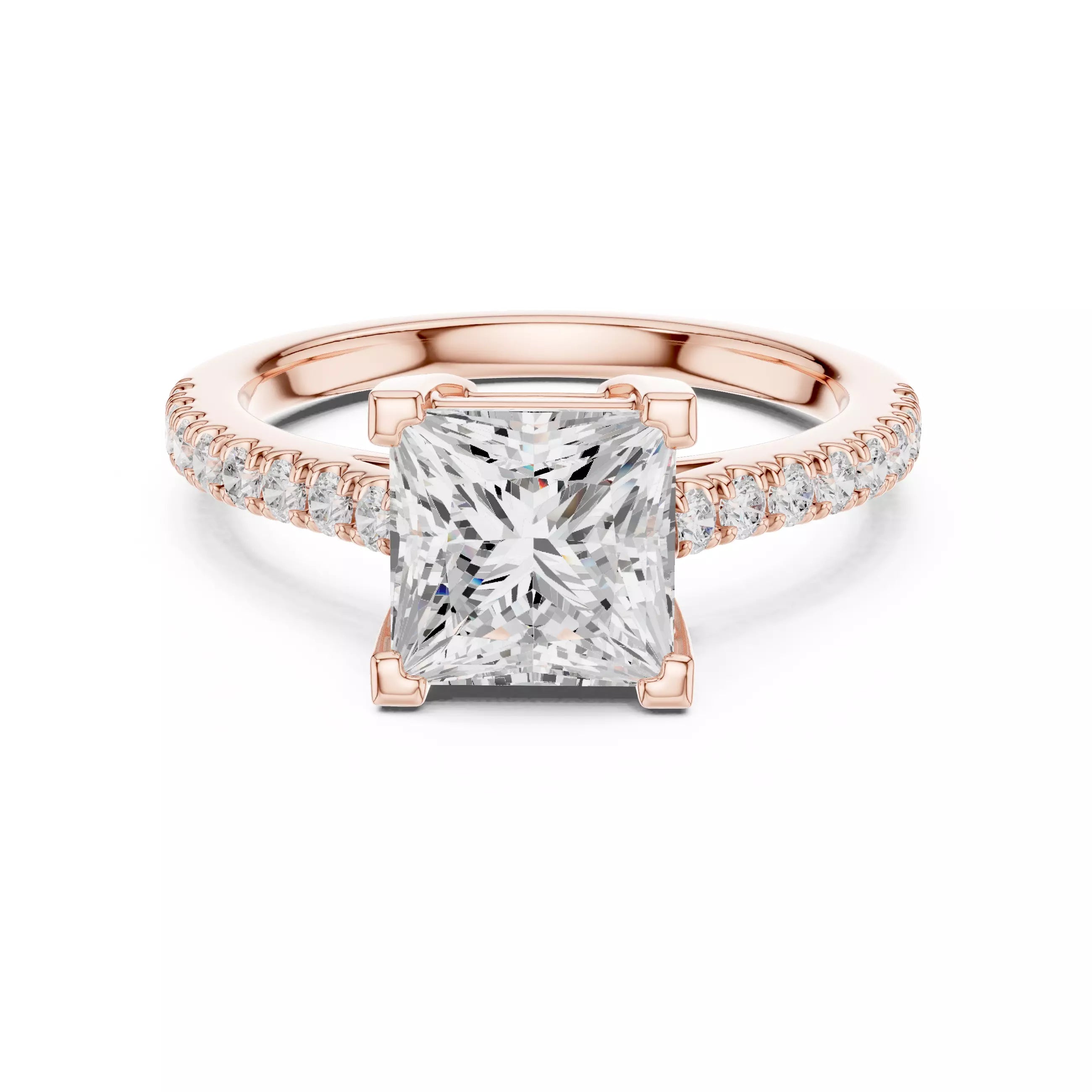 2ct Princess Cut Diamond Engagement Wedding Ring in Rose Gold - front view