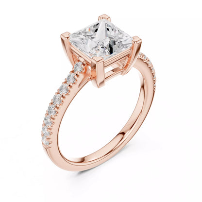 2ct Princess Cut Diamond Engagement Wedding Ring in Rose Gold - angle view