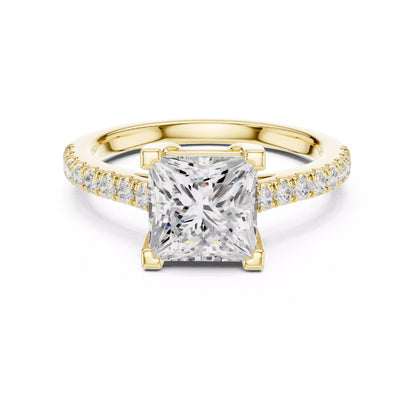 2ct Princess Cut Diamond Engagement Wedding Ring in Yellow Gold - front view