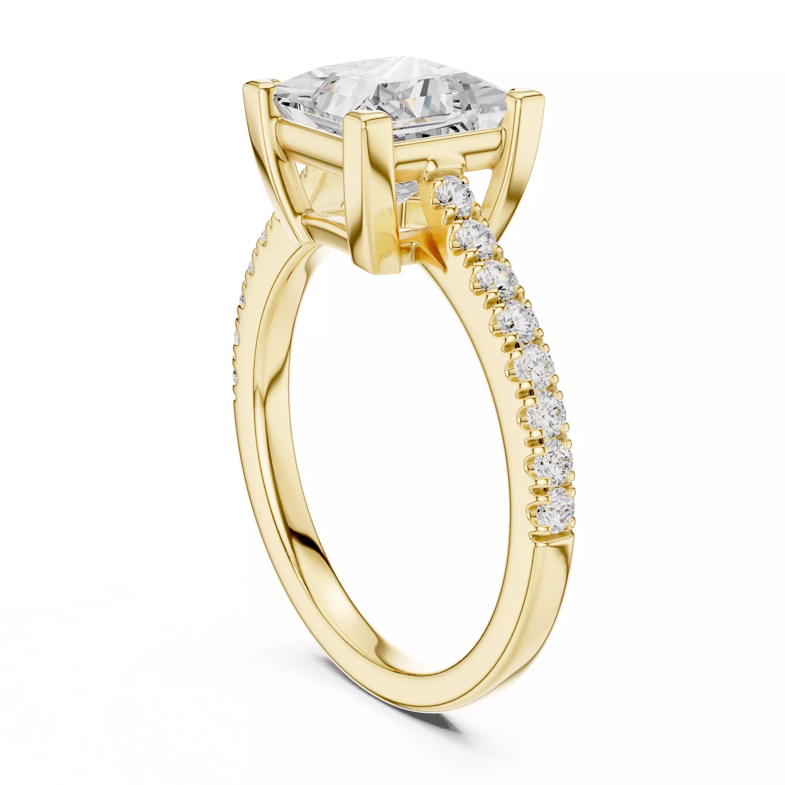 2ct Princess Cut Diamond Engagement Wedding Ring in Yellow Gold - side view