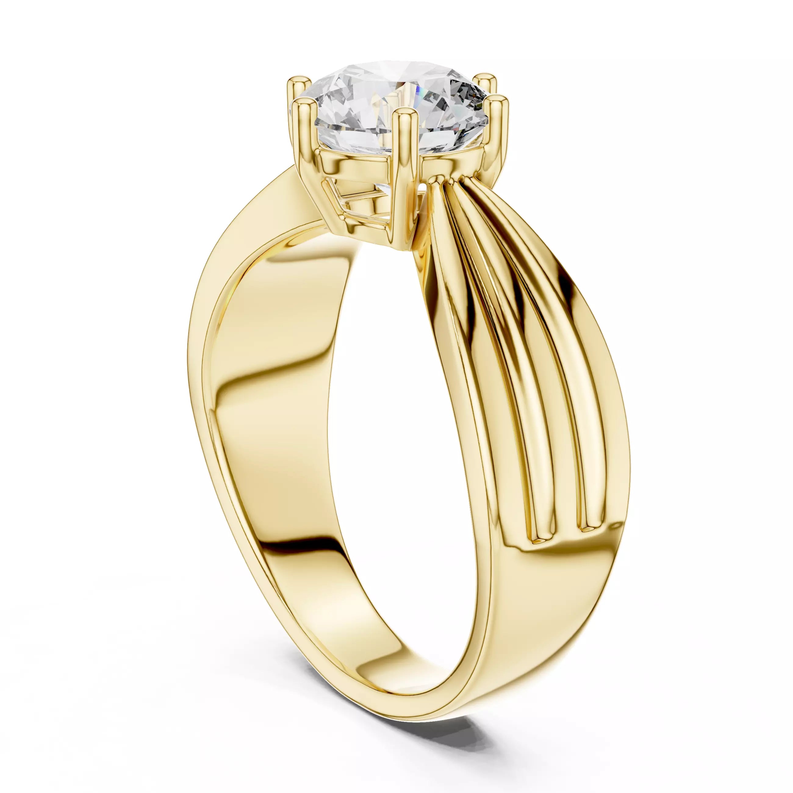 1.25ct Round Cut Solitaire Diamond Engagement Ring in Yellow Gold - side view