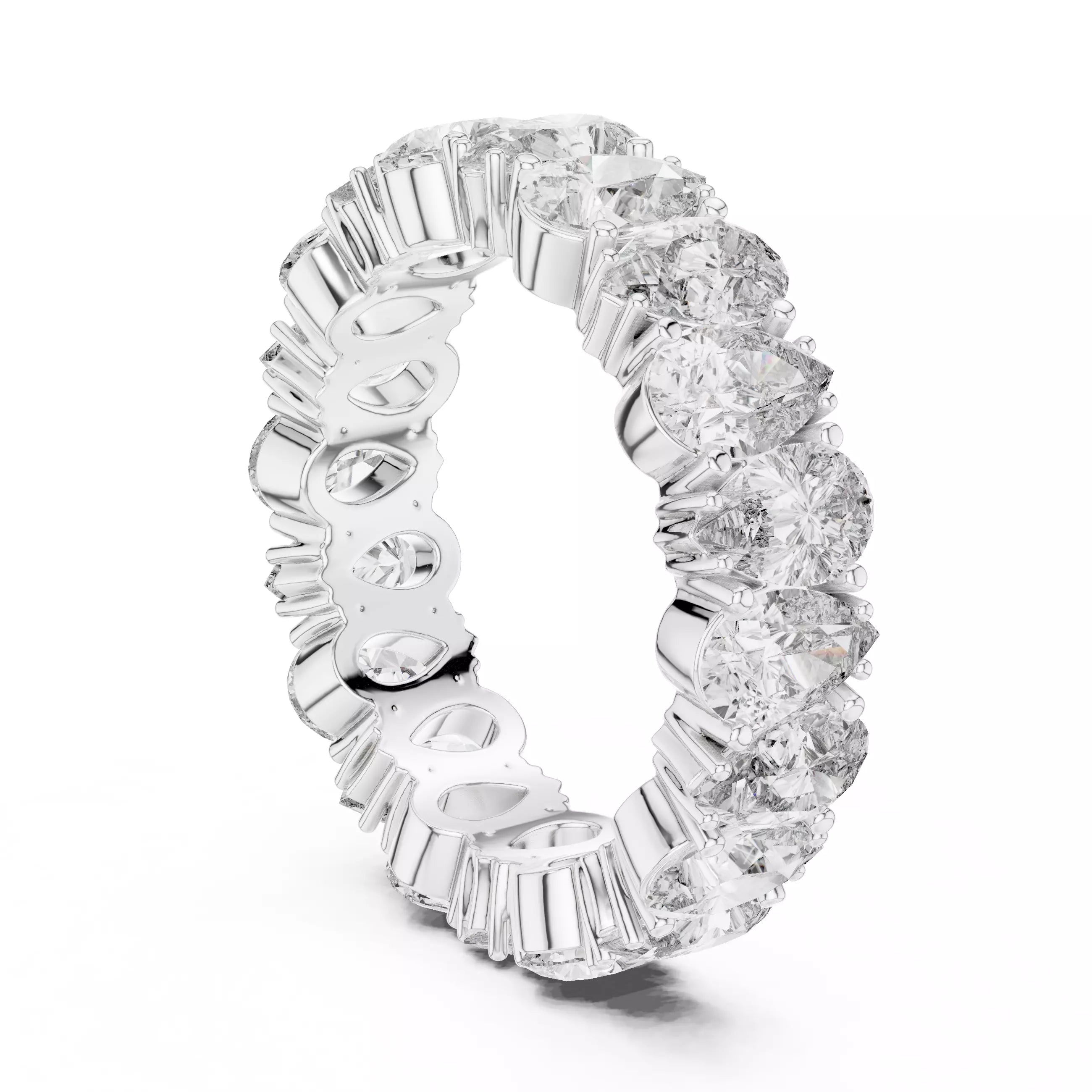 Solitaire Band Ring in White Gold - front view