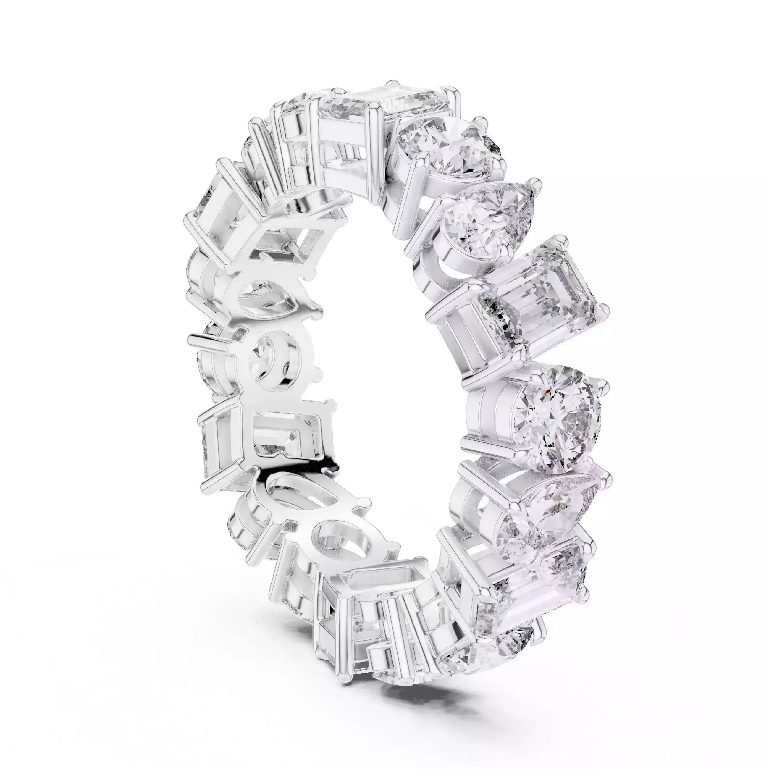 Solitaire Band Ring in White Gold - front view