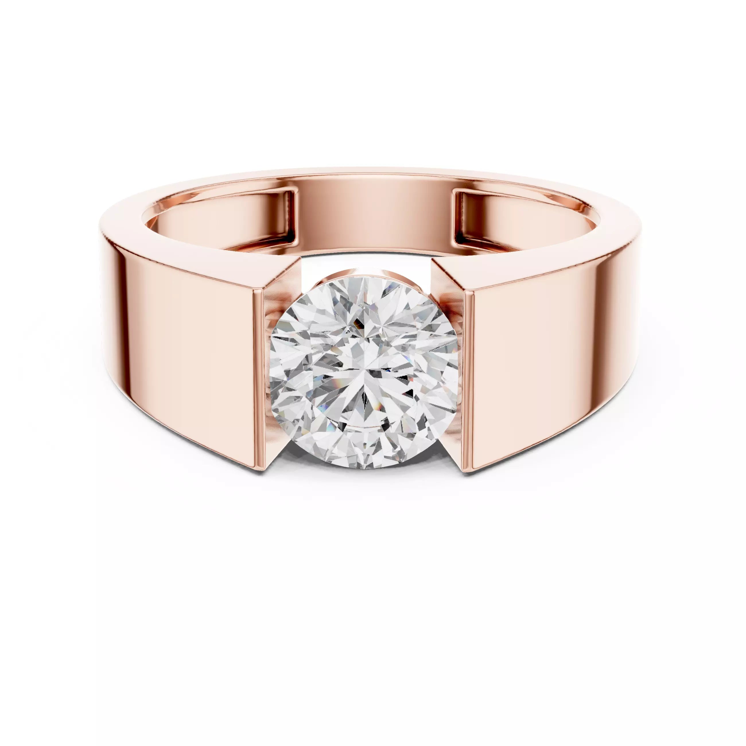 Solitaire Round Cut Tension Set Engagement Ring in Rose Gold - front view