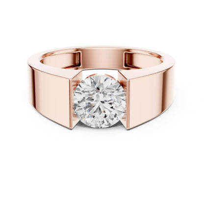 Solitaire Round Cut Tension Set Engagement Ring in Rose Gold - front view