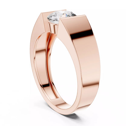 Solitaire Round Cut Tension Set Engagement Ring in Rose Gold - side view