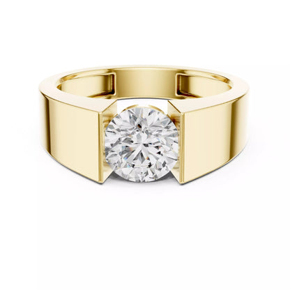 Solitaire Round Cut Tension Set Engagement Ring in Yellow Gold - front view