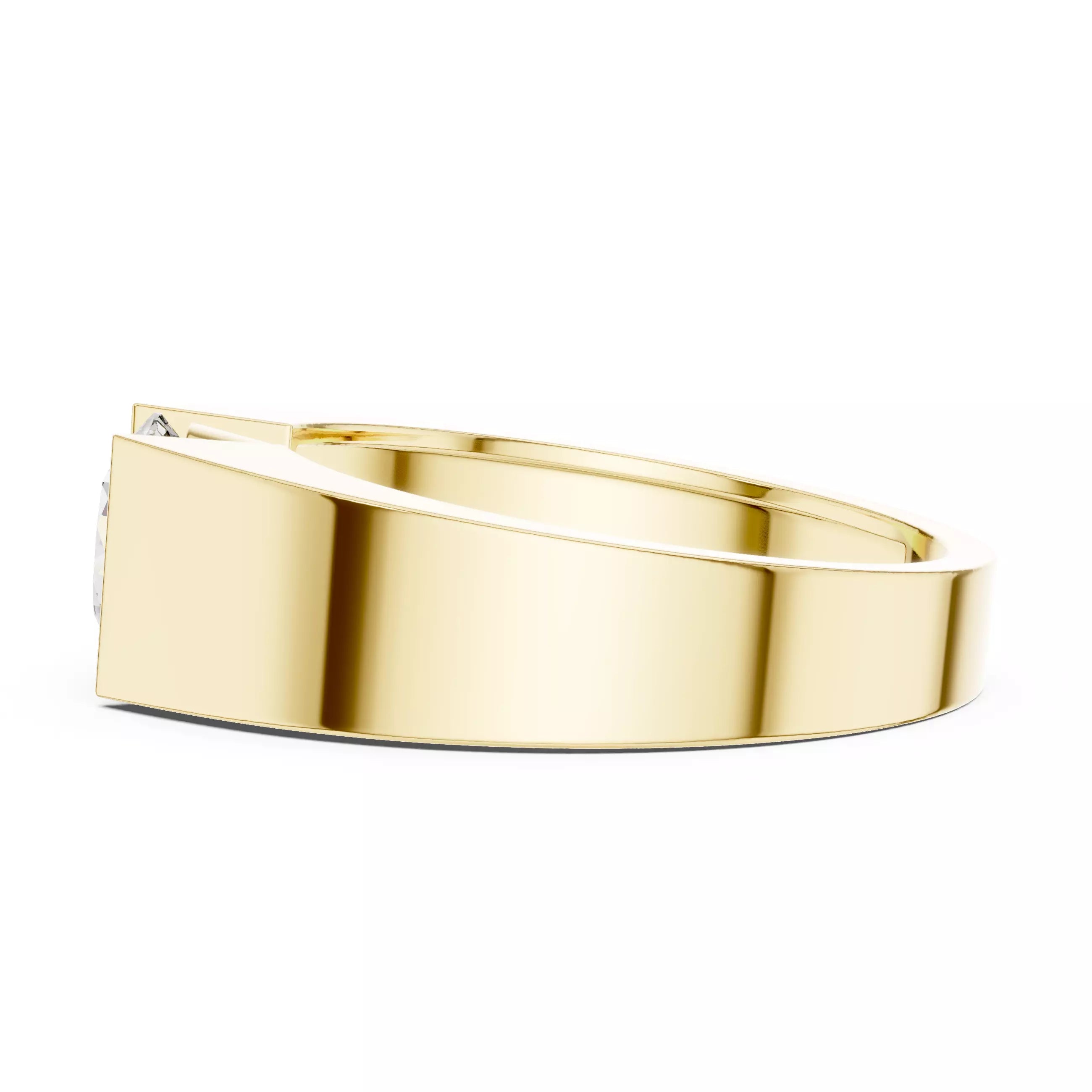Solitaire Round Cut Tension Set Engagement Ring in Yellow Gold - detail view