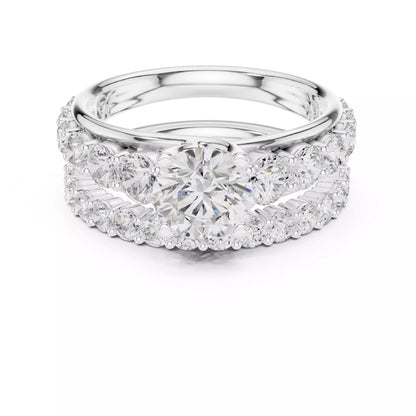 Round Cut Diamond Taper Shank Wedding Ring Set in White Gold - front view