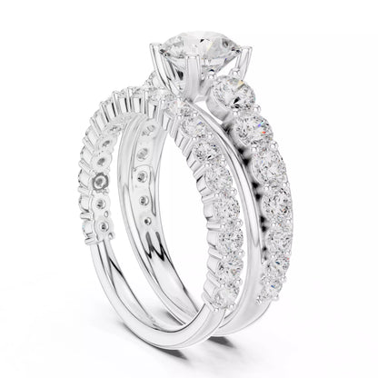 Round Cut Diamond Taper Shank Wedding Ring Set in White Gold - side view