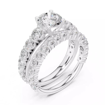 Round Cut Diamond Taper Shank Wedding Ring Set in White Gold - angle view