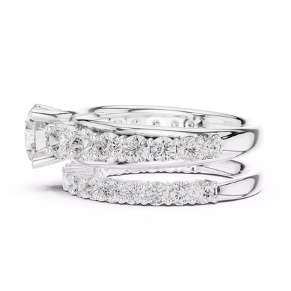 Round Cut Diamond Taper Shank Wedding Ring Set in White Gold - detail view