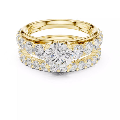 Round Cut Diamond Taper Shank Wedding Ring Set in Yellow Gold - front view