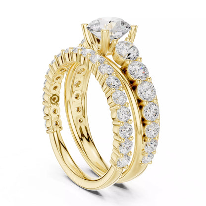 Round Cut Diamond Taper Shank Wedding Ring Set in Yellow Gold - side view