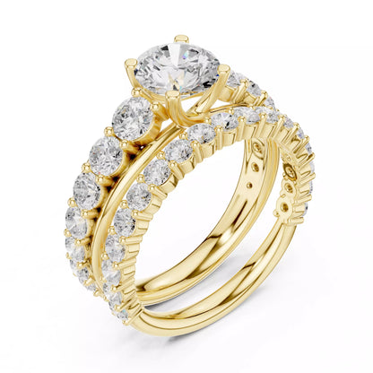 Round Cut Diamond Taper Shank Wedding Ring Set in Yellow Gold - angle view