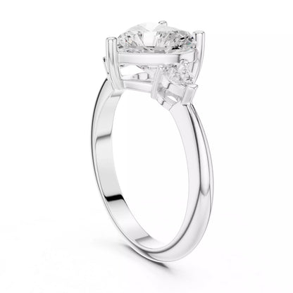 Three Stone Heart And Pear Cut Engagement Ring in White Gold - angle view