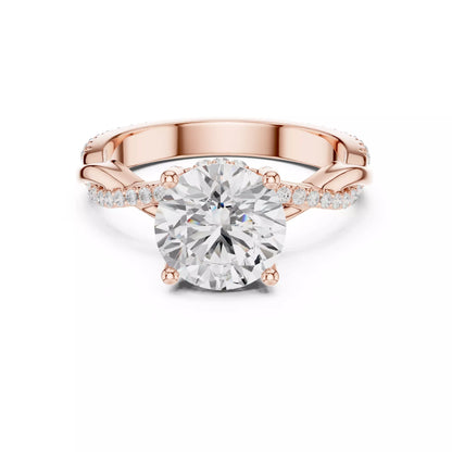 Twisted Shank Round Cut Diamond Engagement Ring in Rose Gold - front view