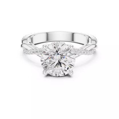 Twisted Shank Round Cut Diamond Engagement Ring in White Gold - front view