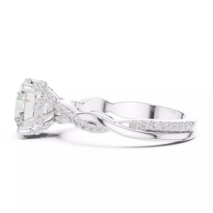 Twisted Shank Round Cut Diamond Engagement Ring in White Gold - detail view