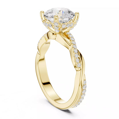 Twisted Shank Round Cut Diamond Engagement Ring in Yellow Gold - side view