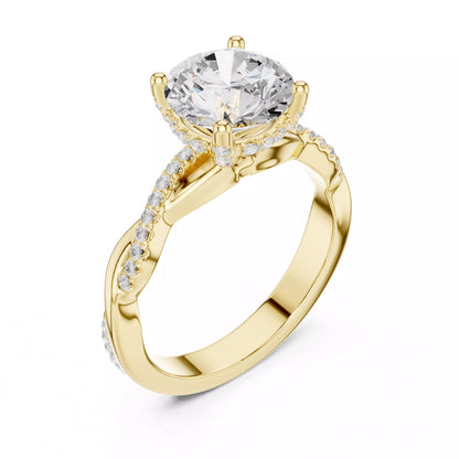 Twisted Shank Round Cut Diamond Engagement Ring in Yellow Gold - angle view