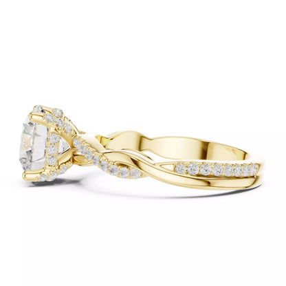 Twisted Shank Round Cut Diamond Engagement Ring in Yellow Gold - detail view