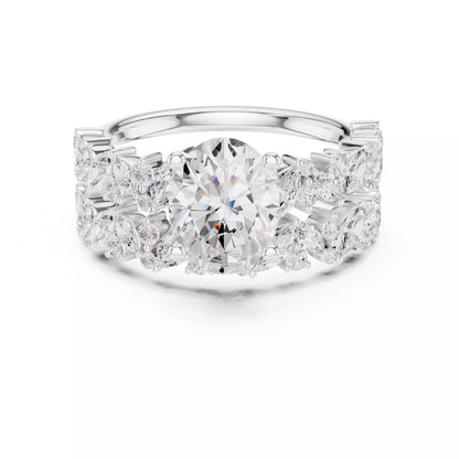Oval Cut Wedding Ring Set Marquise Round Band in White Gold - front view