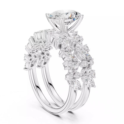 Oval Cut Wedding Ring Set Marquise Round Band in White Gold - side view