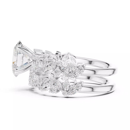 Oval Cut Wedding Ring Set Marquise Round Band in White Gold - detail view