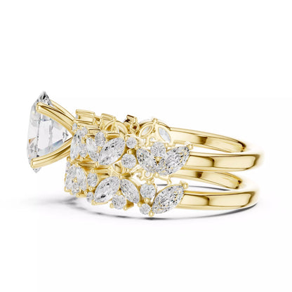 Oval Cut Wedding Ring Set Marquise Round Band in Yellow Gold - detail view
