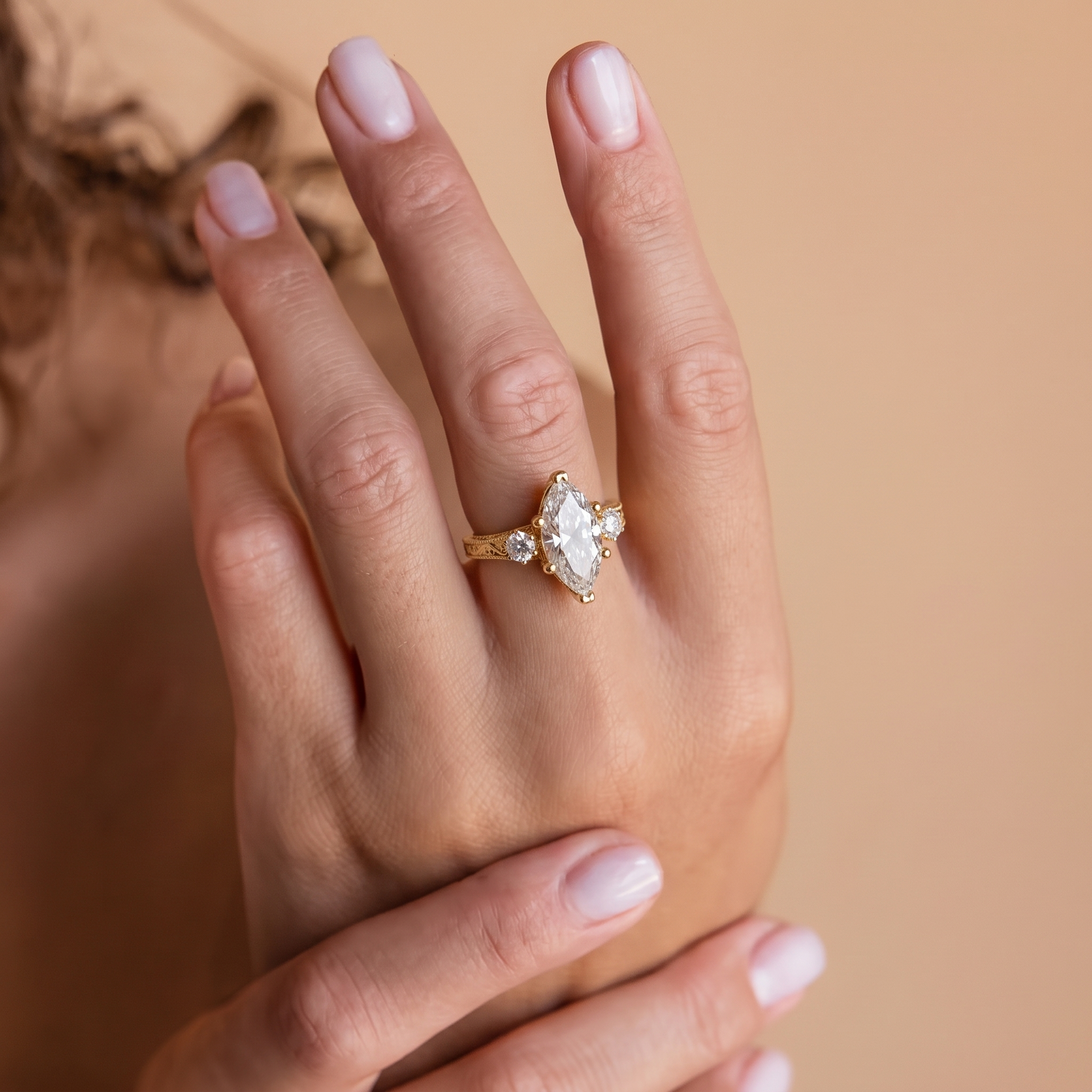 2.5ct Marquise Cut Three Stone Art Deco Ring