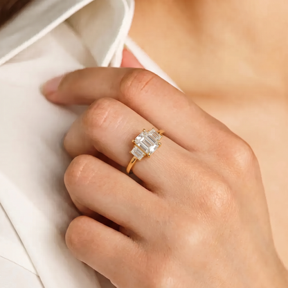Three Stone Emerald Cut Diamond Engagement Ring
