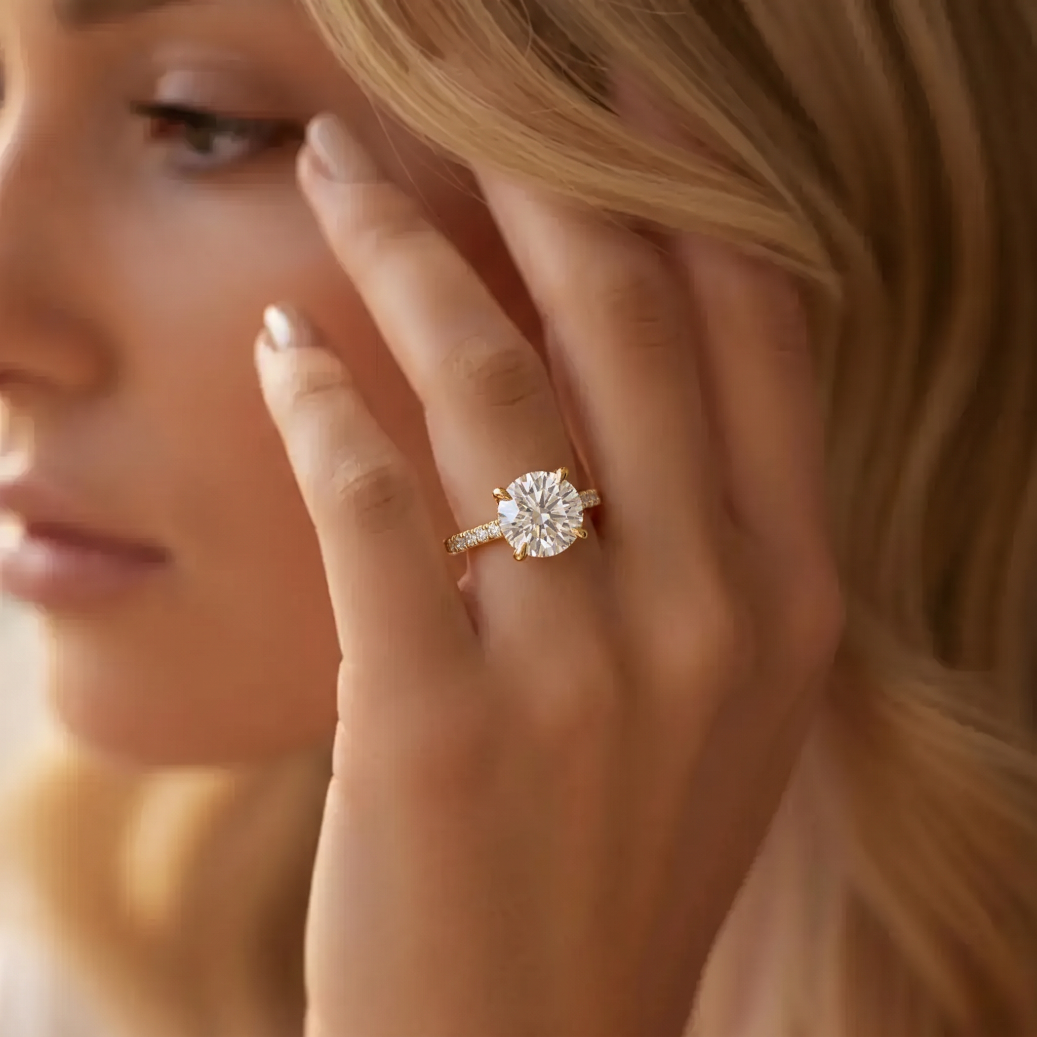 4ct Round Cut Double Hidden Halo Engagement Ring